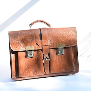 Mallette en cuir vintage des années 1960, cuir véritable | Sac à documents rétro.