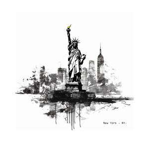 Arte digital Pintura em preto e branco da cidade de Nova York A Estátua da Liberdade esboça traços soltos América