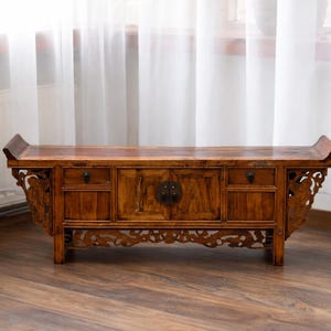 Antique Chinese Altar Cabinet 1880-1900 | Qing Dynasty Furniture | Hand Carved Wooden Cabinet | Original Lacquer | Asian Antique Sideboard