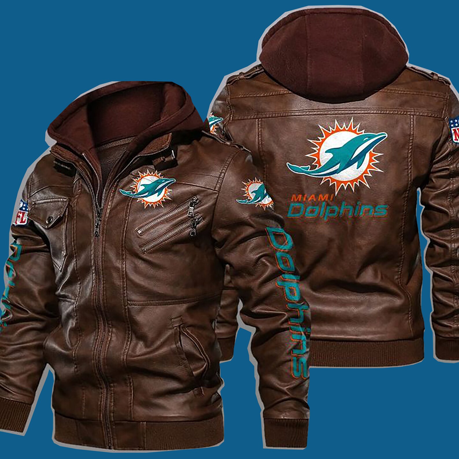 Dolphins223 Miami Dolphins NFL Team Leather Jacket For BLACK Etsy