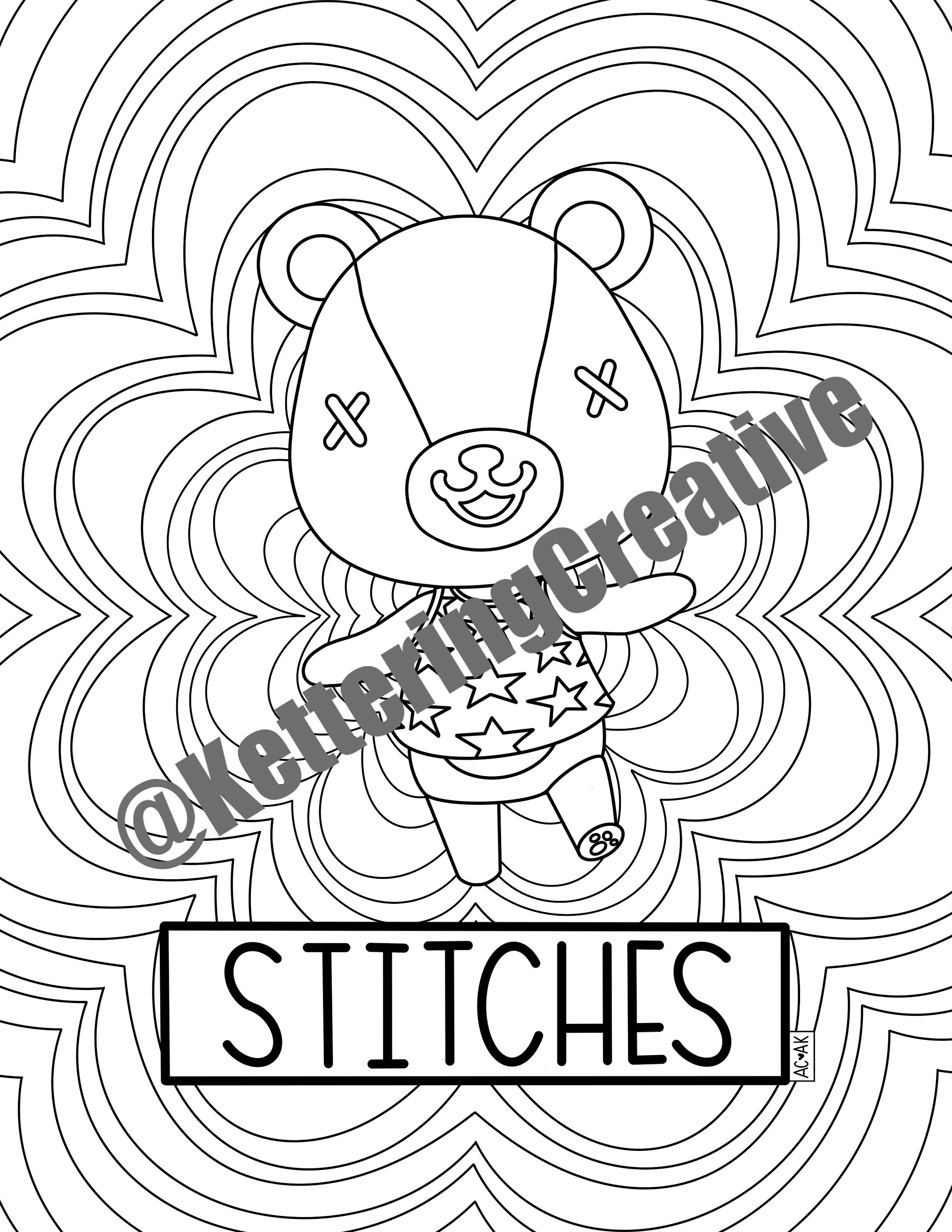 Stitches Coloring Pageanimal Crossing Etsy Sweden