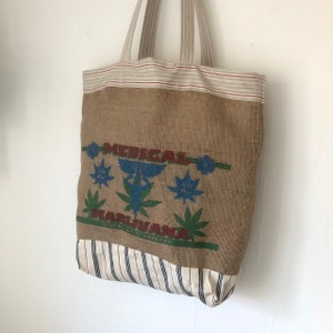 Medical Marijuana Large Jute Shoulder Beach Bag