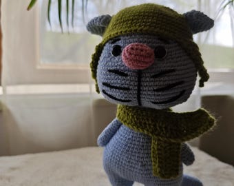 Gehaakt pluche katje, amigurumi kat, schattig kraamcadeau, kawaii pluche kat, decoratie voor de babykamer