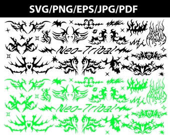 Y2k Neo tribal vector shapes set eps, svg, png clip art