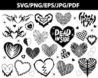 Emo goth punk hearts set vector eps, svg, png clip art