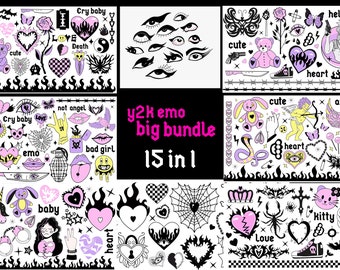 Digital Y2K emo BIG BUNDLE 15 in 1 vector and png