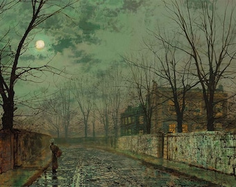 John Atkinson Grimshaw 'Under the Silvery Moonbeams' Grußkarte.