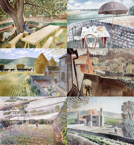 Eric Ravilious Gardens Postcard Collection – Set Of 6 Art Prints, 300gsm Cardstock, For Mailing Or Decor