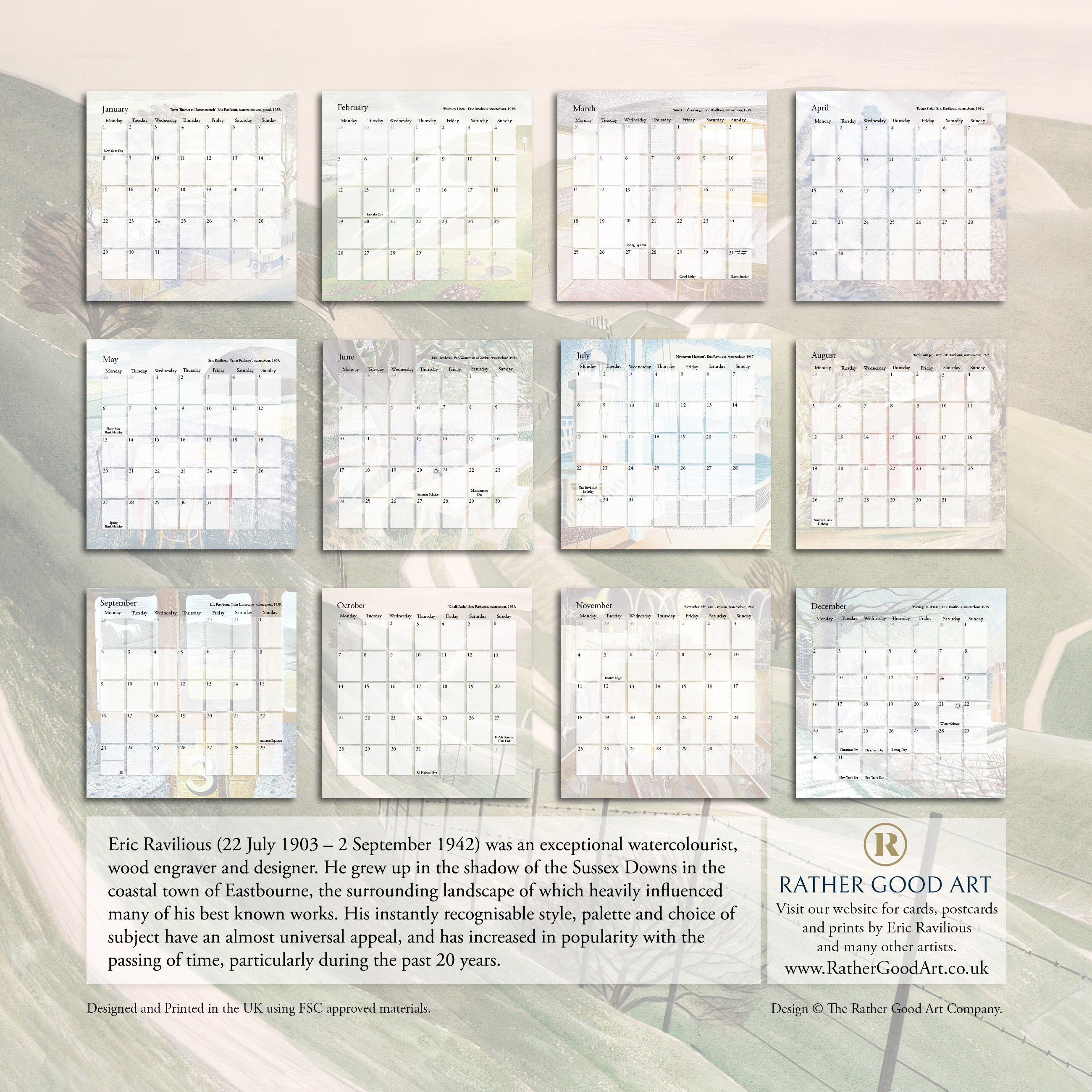 The Eric Ravilious Wall Calendar 2024. Etsy UK