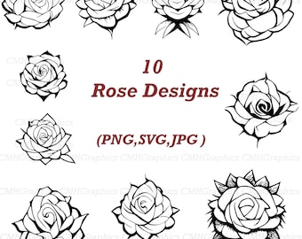 Rose svg Bundle - 10 Line/Outline/Vector/Art/Cut/Circut File/Circut Cut/Download/Sticker/Tattoo/Design/JPEG/PNG/SVG/Clipart
