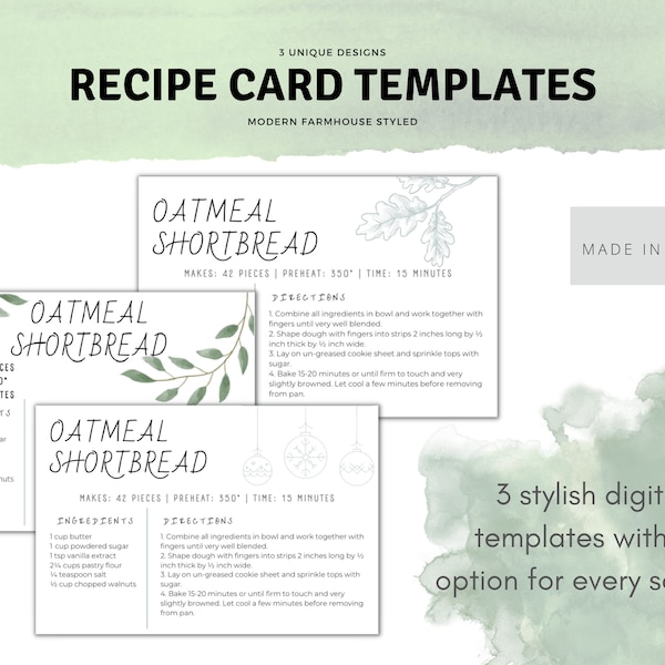 Recipe Card Template | Printable Recipe Card | Heirloom Recipe | Recipe Template | Editable Recipe Card Template
