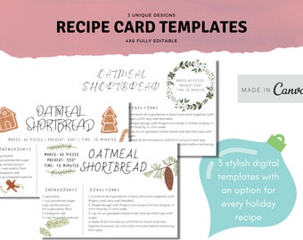 Modèle de recette de vacances | Modèle de carte de recette | Carte de recette imprimable | Recette d'héritage | Modèle de carte de recette modifiable | Recette de Noël