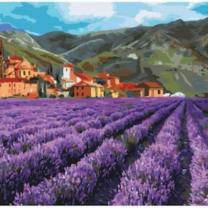 Lavender Field paint by number kit with FRAME! Color by numbers kit. LandscapeModern paint by number. Paint by numbers for adults