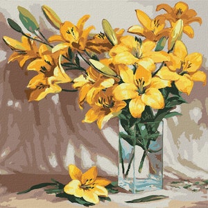 Lilies - paint by number kit with FRAME! Color by numbers kit. Floral Adult coloring kit. Paint by numbers for adults