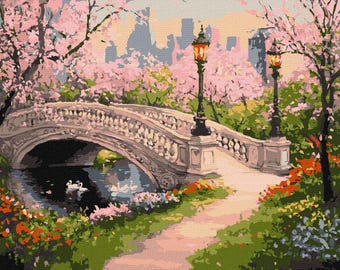 Spring Park - paint by number kit with frame! Adult coloring kit. Landscape modern paint by number. Paint by numbers for adults