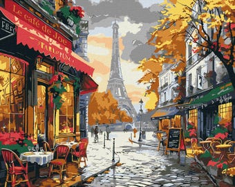 The charm of Paris paint by number kit with Frame! Color by numbers kit. Adult coloring kit. Modern paint by number.