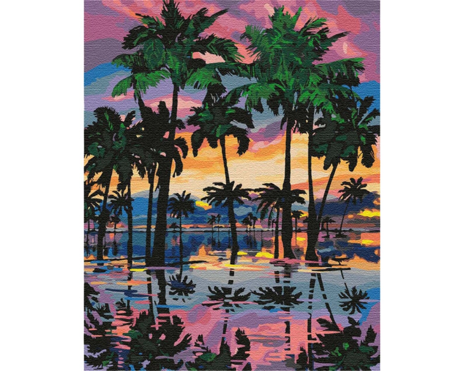 Tropical Sunset Landscape paint by number kit. Color by | Etsy
