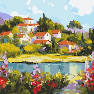 Cozy Harbor - paint by number kit with frame! Adult coloring kit. Nature modern paint by number. Paint by numbers for adults