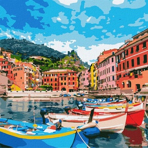 City in Italy - paint by number kit with frame! Adult coloring kit. Nature modern paint by number. Paint by numbers for adults