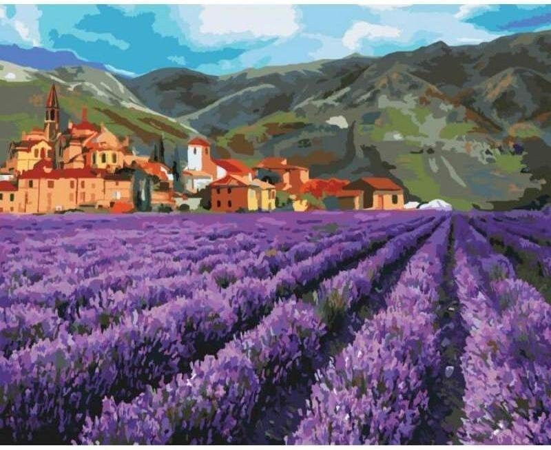 Lavender Field Paint by Number Kit With FRAME Color by Numbers Kit.  Landscapemodern Paint by Number. Paint by Numbers for Adults 
