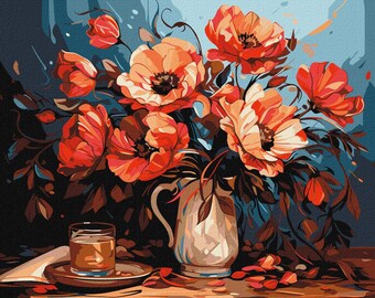 Kit de pintura por números de amapolas con marco, flores para colorear para adultos