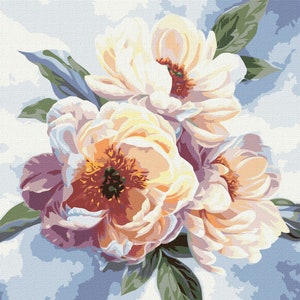 The Beauty Of Peonies - paint by number kit with FRAME! Color by numbers kit. Floral Adult coloring kit. Paint by numbers for adults