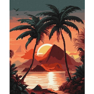 Paint by number kit with Frame - Sunrise By The Sea! Color by numbers kit. Adult coloring kit. Paint by numbers for adults