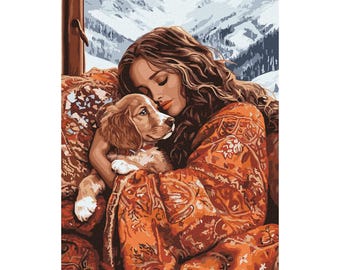 Paint by Number Kit –  Love of your pet (Framed). Made in Ukraine. Paint by number for adults.