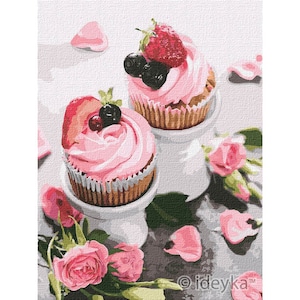 Strawberry Cupcakes paint by number kit with Frame! Color by numbers kit. Adult coloring kit. Paint by numbers for adults
