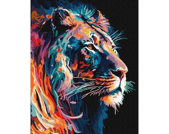 Kit de pintura por números con marco - ¡León elegante! Kit para colorear por números. Kit para colorear para adultos. Hecho en Ucrania.