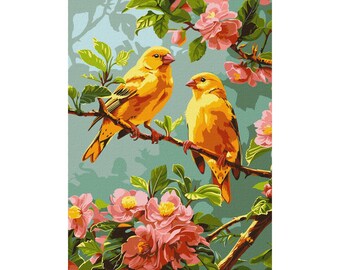 Сheerful Сanaries - Paint by Number KIT with Frame! Adult coloring kit. Paint by numbers for adults