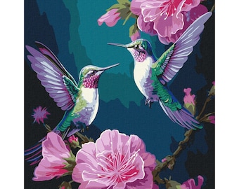 Fairy Birds - Paint by Number KIT with Frame and metallic paints! Adult coloring kit. Paint by numbers for adults