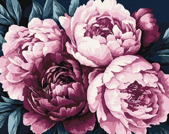 Peonies paint by number kit with FRAME! Color by numbers kit. Floral Adult coloring kit. Made in Ukraine