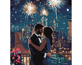 Paint by Number KIT with Frame with metallic paints - City Love! Color by numbers kit. Adult coloring kit. Perfect Gift