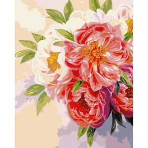 Peony Mood - paint by number kit with FRAME! Color by numbers kit. Floral Adult coloring kit. Paint by numbers for adults
