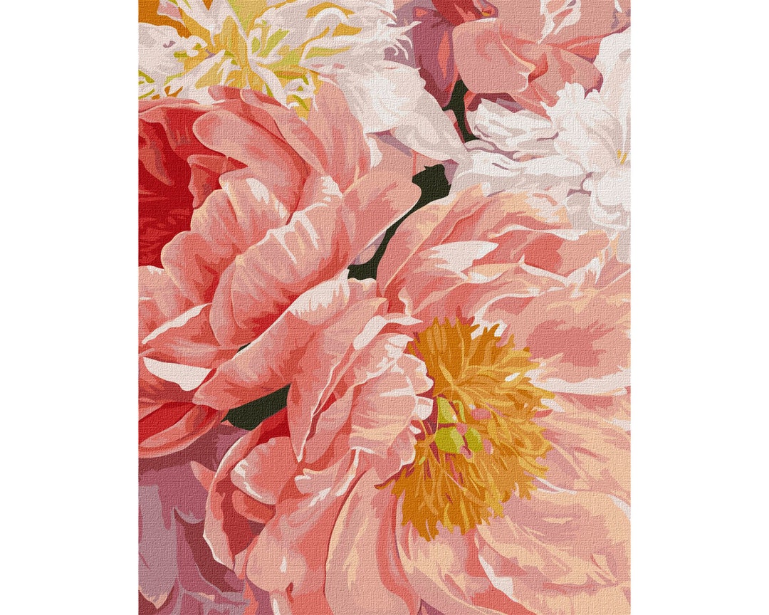 Flowers Paint by Number Kit With FRAME Color by Numbers Kit. Floral Adult Coloring Kit. Modern