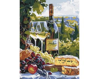 Taste of Chardonnay - Paint by Number KIT with Frame! Still Life color by numbers kit. Modern paint by number. Perfect Gift