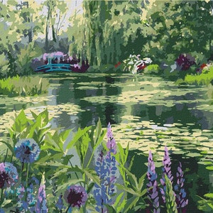 Monet&#39;s Garden In Giverny paint by number kit with Frame! Color by numbers kit. Adult coloring kit. Modern paint by number.