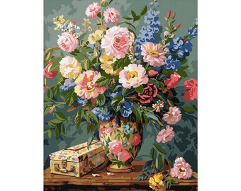 Flower Fantasy - paint by number kit with FRAME! Color by numbers kit. Floral Adult coloring kit. Paint by numbers for adults