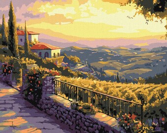 Italian Evening - paint by number kit with frame! Adult coloring kit. Nature modern paint by number.