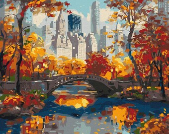 Golden Park - paint by number kit with Frame! Color by numbers kit. Adult coloring kit. Modern paint by number.