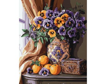 Pansies Paint by Number Kit with Frame: Floral Adult Coloring