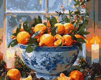 Christmas Citrus - paint by number kit with Frame! Color by numbers kit. Adult coloring kit.  Made in Ukraine