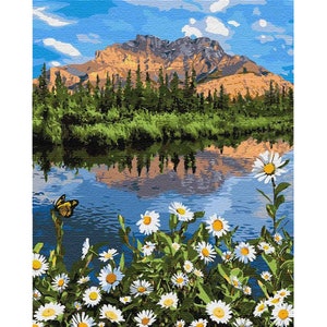 Mountain Landscape - paint by number kit with frame! Adult coloring kit. Nature modern paint by number. Paint by numbers for adults