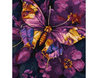 Paint by Number KIT with Frame with metallic paints - Golden Butterfly! Color by numbers kit. Adult coloring kit. Perfect Gift