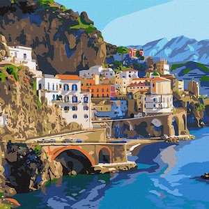 Bright Italy - paint by number kit with frame! Adult coloring kit. Landscape modern paint by number. Paint by numbers for adults