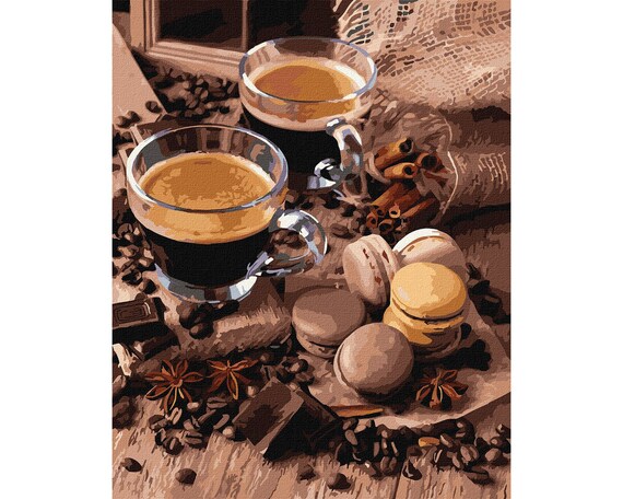 Coffee Aroma Paint by Number KIT With Frame Breakfast Color by Numbers Kit.  Adult Coloring Kit. Modern Paint by Number. Perfect Gift 