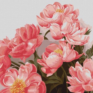 Pink Peonies paint by number kit with FRAME! Color by numbers kit. Floral Adult coloring kit. Paint by numbers for adults. Made in Ukraine