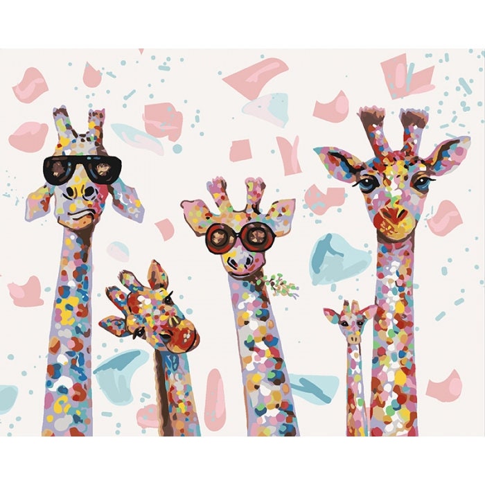 Funny Giraffes Paint by Number Kit With Frame Color by Etsy