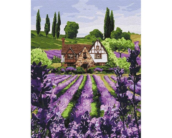 Lavender Field Paint by Number Kit With FRAME Color by Numbers Kit.  Landscapemodern Paint by Number. Paint by Numbers for Adults 